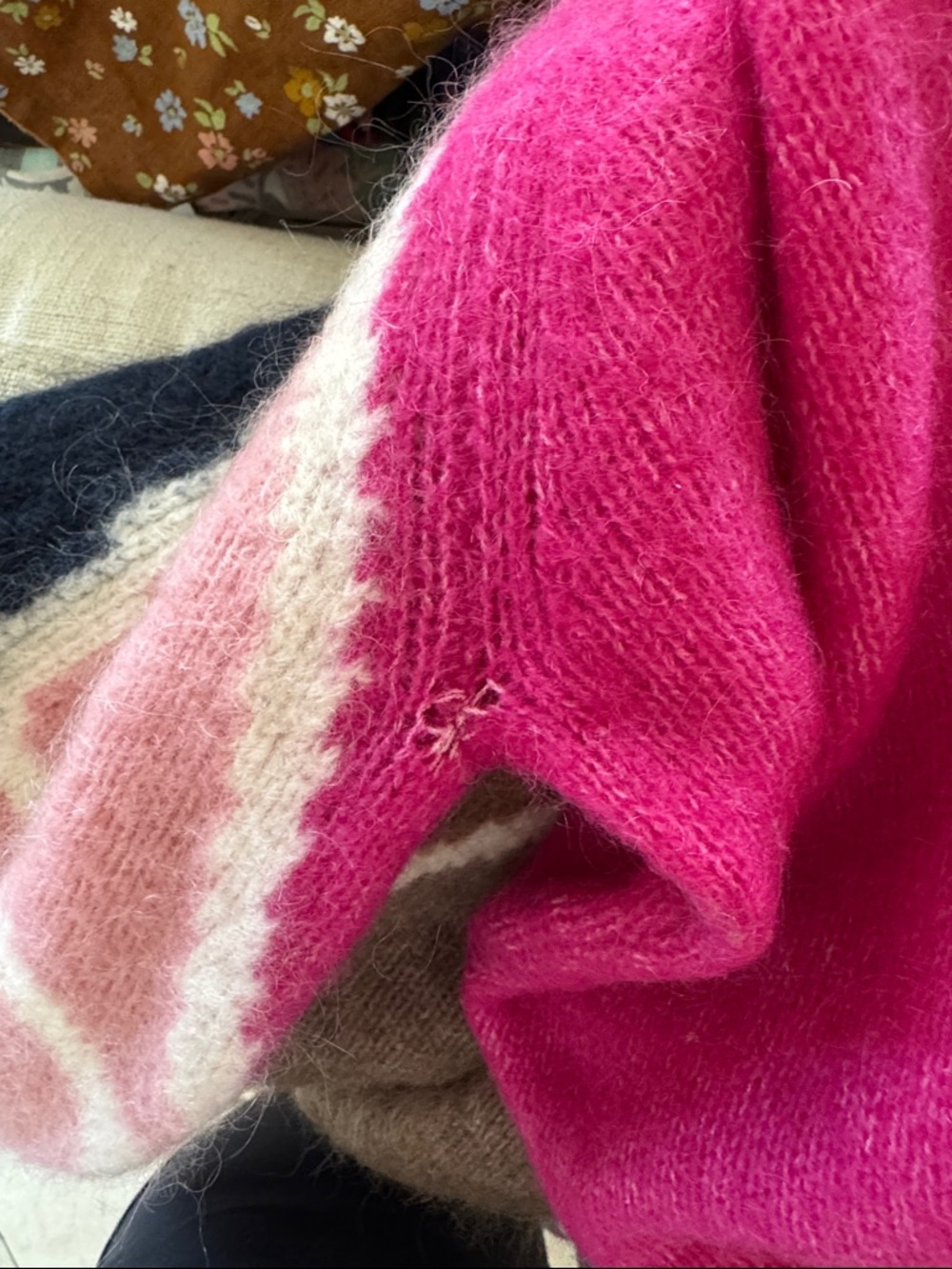 Sezane Colorblock Crewneck Sweater in Black, Brown, Pink, Hot Pink - Picture 5 of 5
